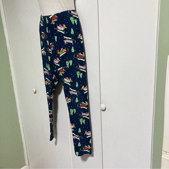 DACSHUND Dog Blue Holiday Festive Fleece Warm Pajama Pants Juniors Large - Picture 4 of 16